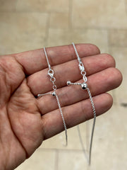 925 Sterling Silver Solid Round Box Adjustable Chain Necklace 24" 1.3mm OR 1.8mm, 925 Sterling Silver, Gift, Men Women