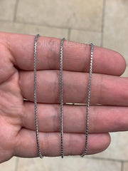 925 Sterling Silver Solid Round Box Adjustable Chain Necklace 24" 1.5mm Italy, 925 Sterling Silver, Rhodium Finish, Sparkly, New