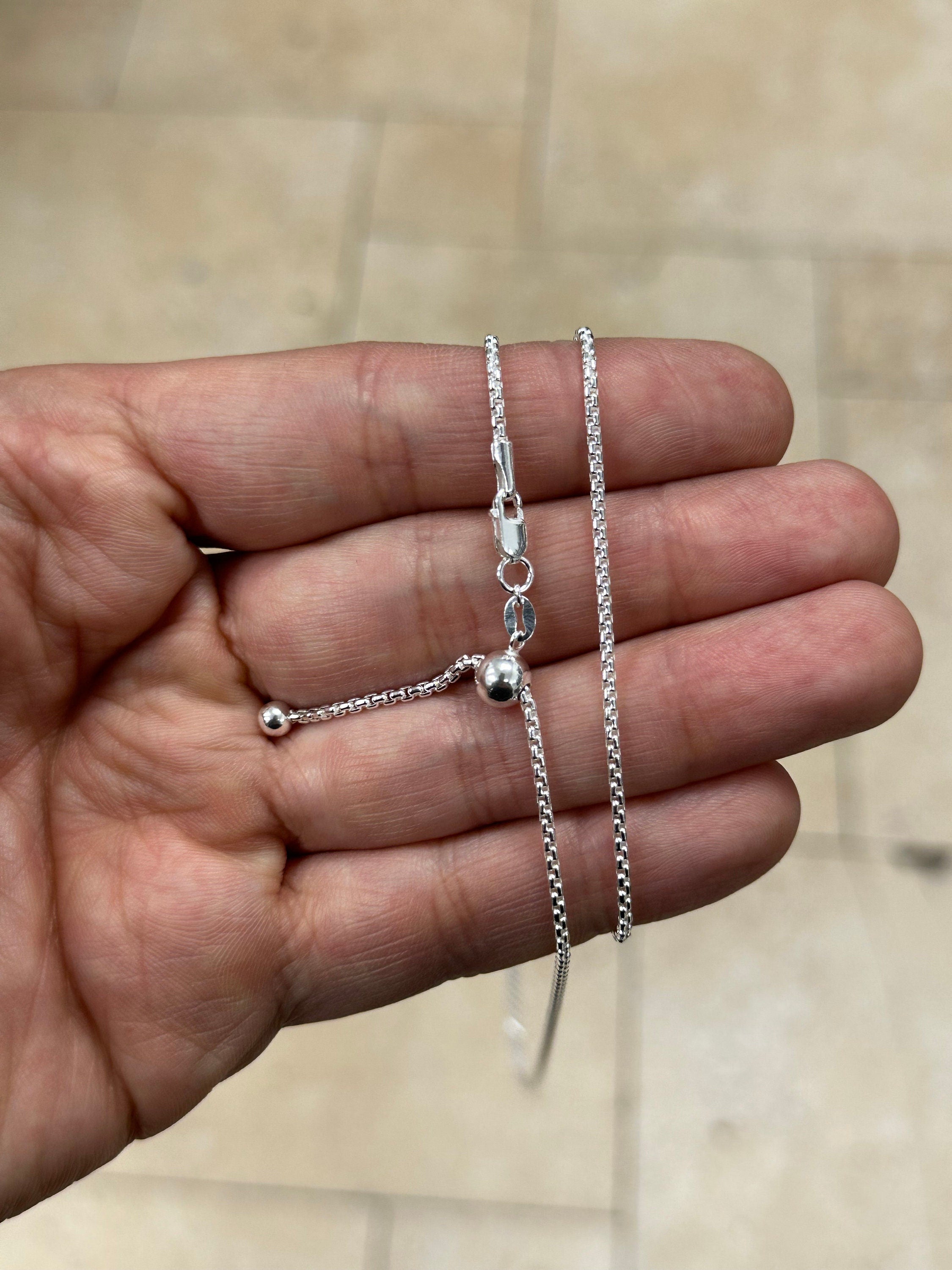 925 Sterling Silver Solid Round Box Adjustable Chain Necklace 24" 1.8mm, 925 Sterling Silver, Gift, Men Women
