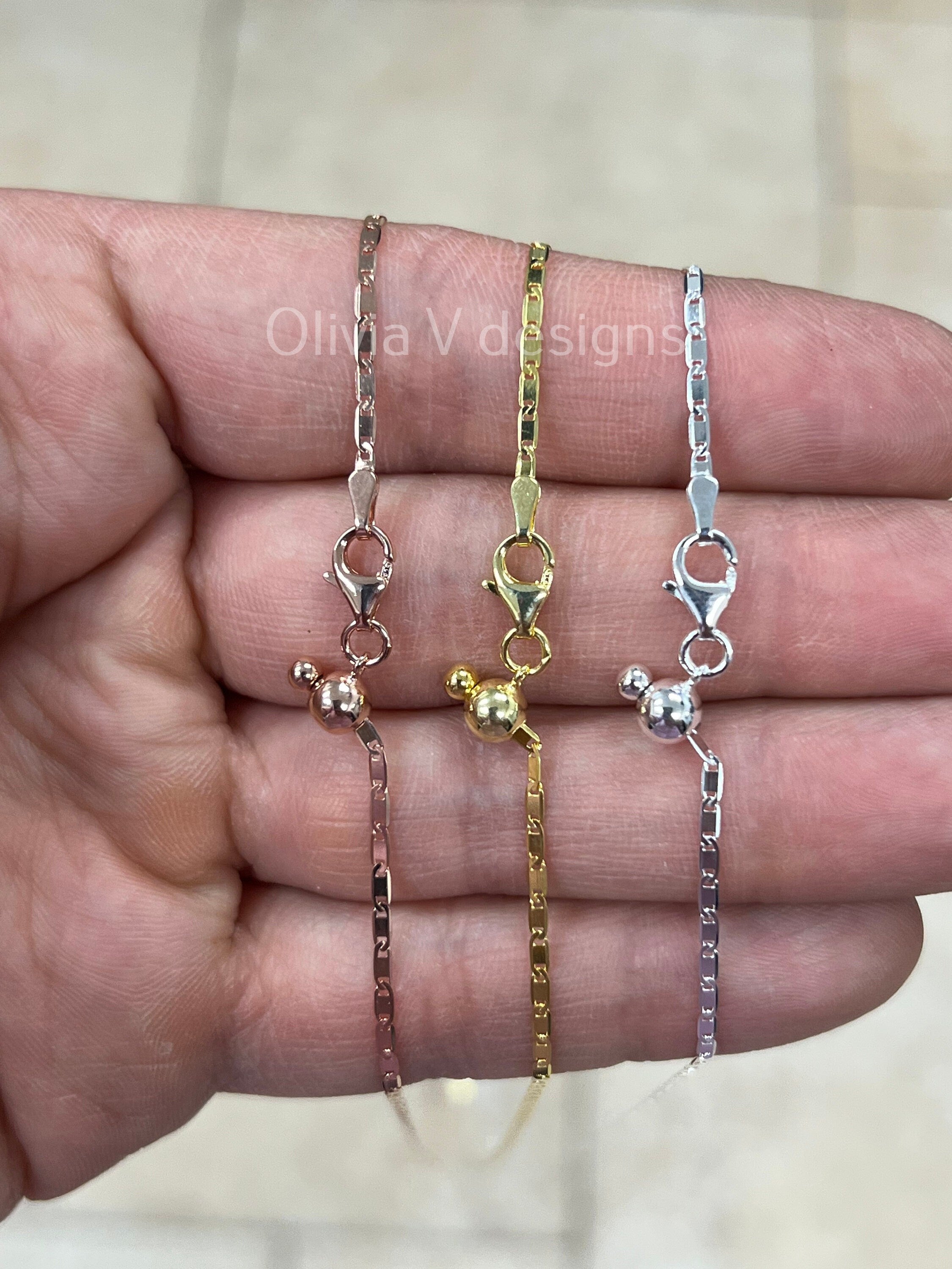 925 Sterling Silver Solid Valentino Adjustable Chain Necklace 24" 1.5mm, 14K Yellow Gold, 14k Rose Gold, Silver