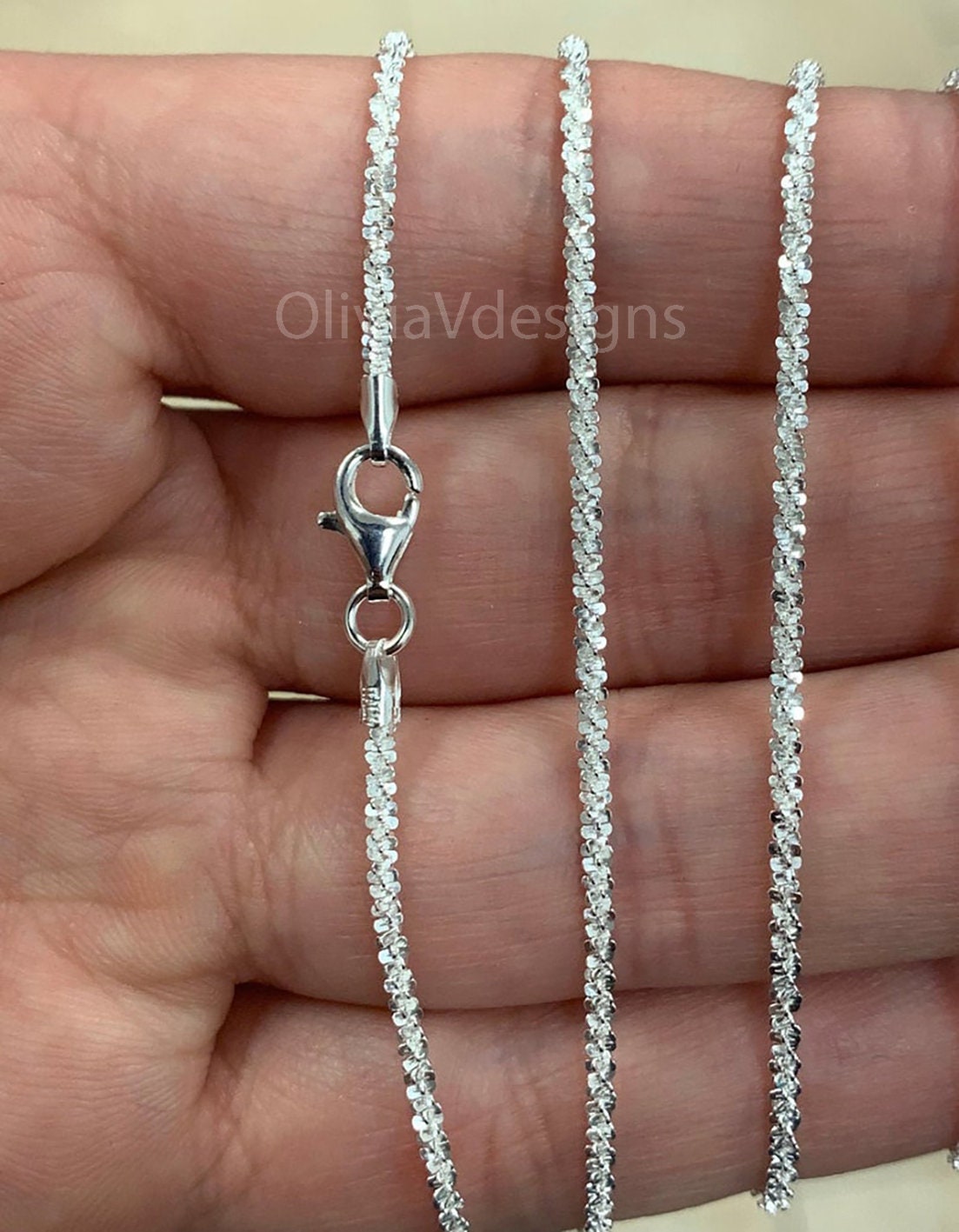 925 Sterling Silver Sparkle Glitter Margarita Twisted Rock Chain 2.00mm Necklace, Real 925 Sterling Silver, Diamond Cut, Sale, Made In Italy