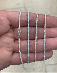 925 Sterling Silver Sparkle Glitter Margarita Twisted Rock Chain 2.00mm Necklace, Real 925 Sterling Silver, Diamond Cut, Sale, Made In Italy
