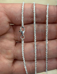 925 Sterling Silver Sparkle Glitter Margarita Twisted Rock Chain 2.00mm Necklace, Real 925 Sterling Silver, Diamond Cut, Sale, Made In Italy
