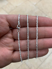 925 Sterling Silver Sparkle Glitter Margarita Twisted Rock Chain 2.5mm Necklace, Real 925 Sterling Silver, Diamond Cut, Sale, Made In Italy