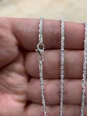 925 Sterling Silver Sparkle Glitter Margarita Twisted Rock Chain 2.5mm Necklace, Real 925 Sterling Silver, Diamond Cut, Sale, Made In Italy