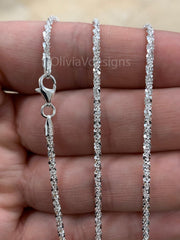 925 Sterling Silver Sparkle Glitter Margarita Twisted Rock Chain 2.5mm Necklace, Real 925 Sterling Silver, Diamond Cut, Sale, Made In Italy
