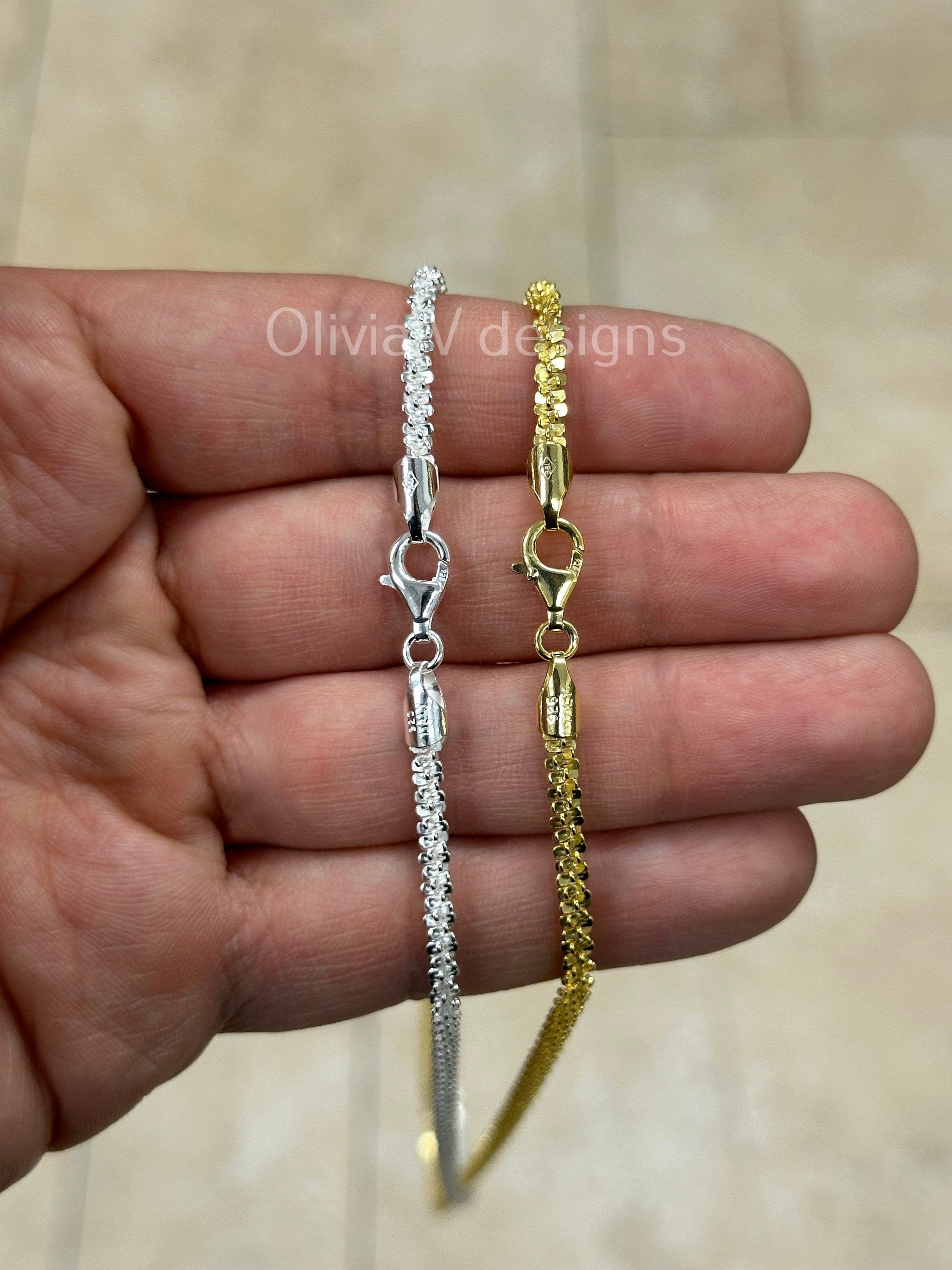 925 Sterling Silver Sparkle Glitter Margarita Twisted Rock Chain 3.5mm Necklace, 14k Gold Or Silver, Diamond Cut, Sale, Made In Italy