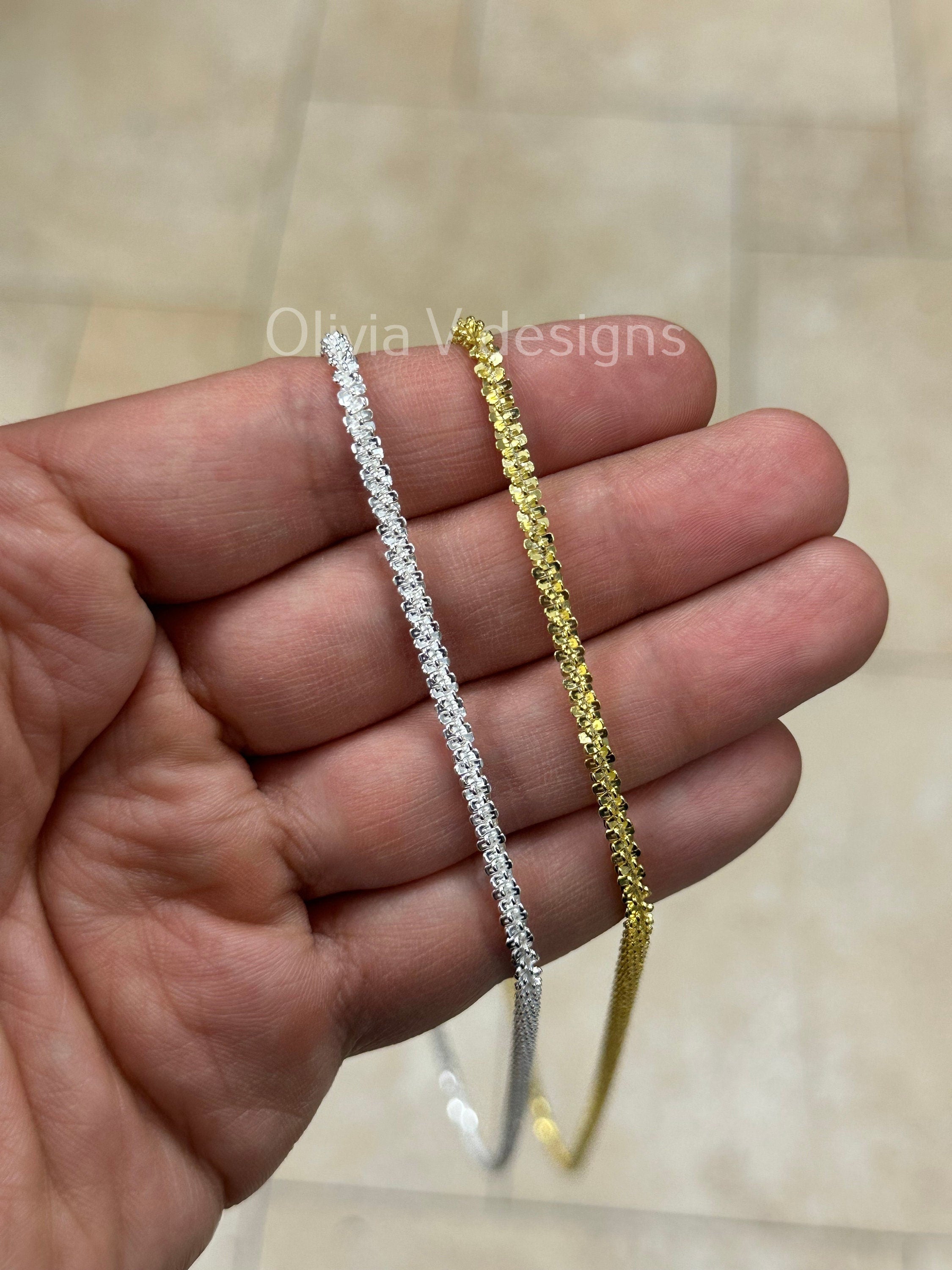 925 Sterling Silver Sparkle Glitter Margarita Twisted Rock Chain 3.5mm Necklace, 14k Gold Or Silver, Diamond Cut, Sale, Made In Italy
