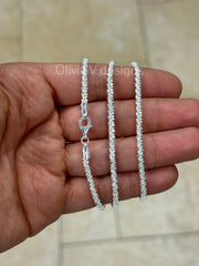 925 Sterling Silver Sparkle Glitter Margarita Twisted Rock Chain 3.5mm Necklace, Real 925 Sterling Silver, Diamond Cut, Sale, Made In Italy