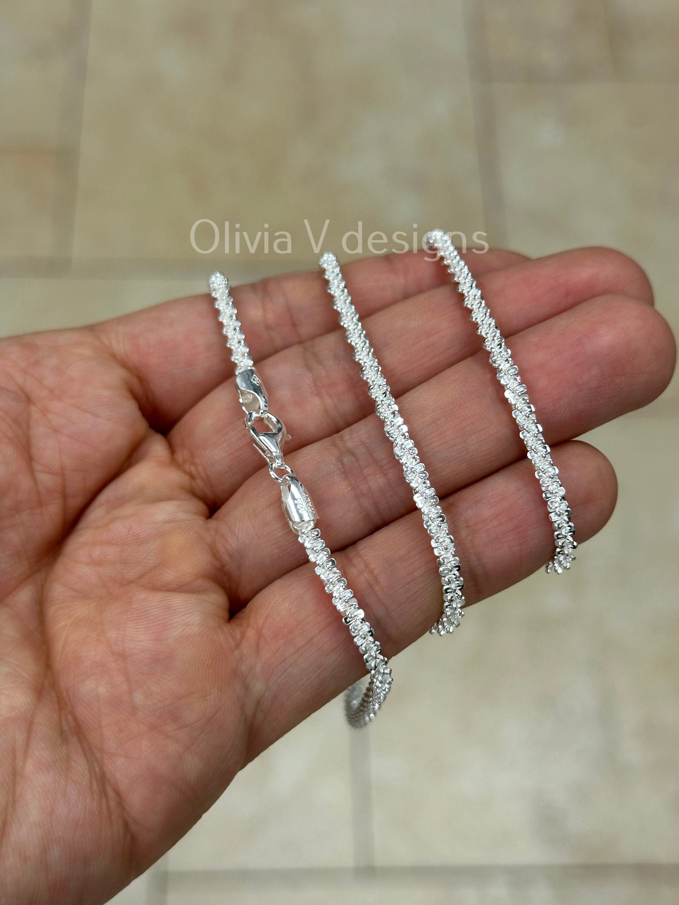 925 Sterling Silver Sparkle Glitter Margarita Twisted Rock Chain 3.5mm Necklace, Real 925 Sterling Silver, Diamond Cut, Sale, Made In Italy