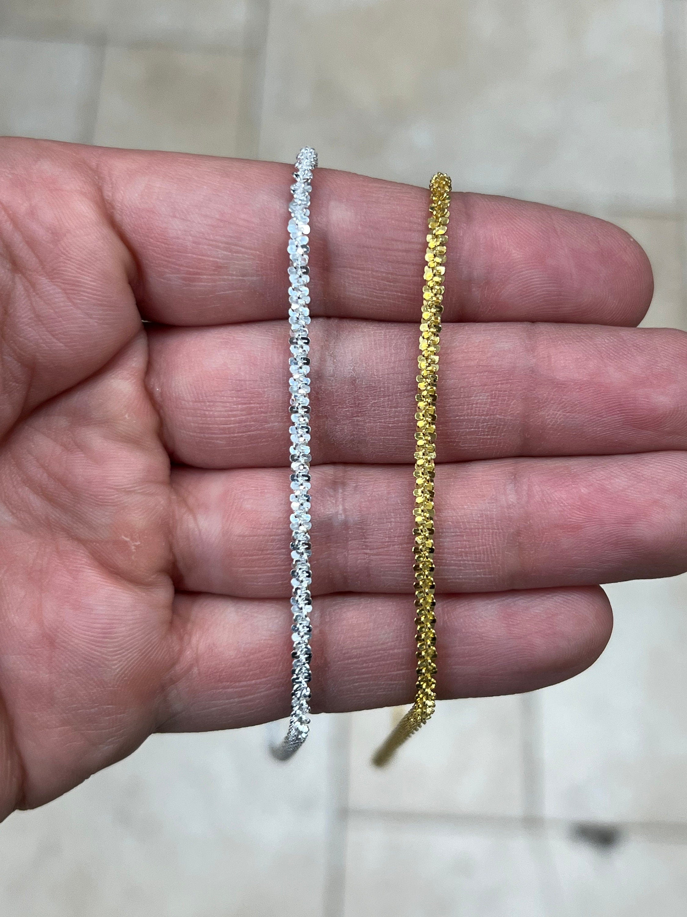 925 Sterling Silver Sparkle Glitter Margarita Twisted Rock Chain 3mm Necklace, 14k Gold Or Silver, Diamond Cut, Sale, Made In Italy