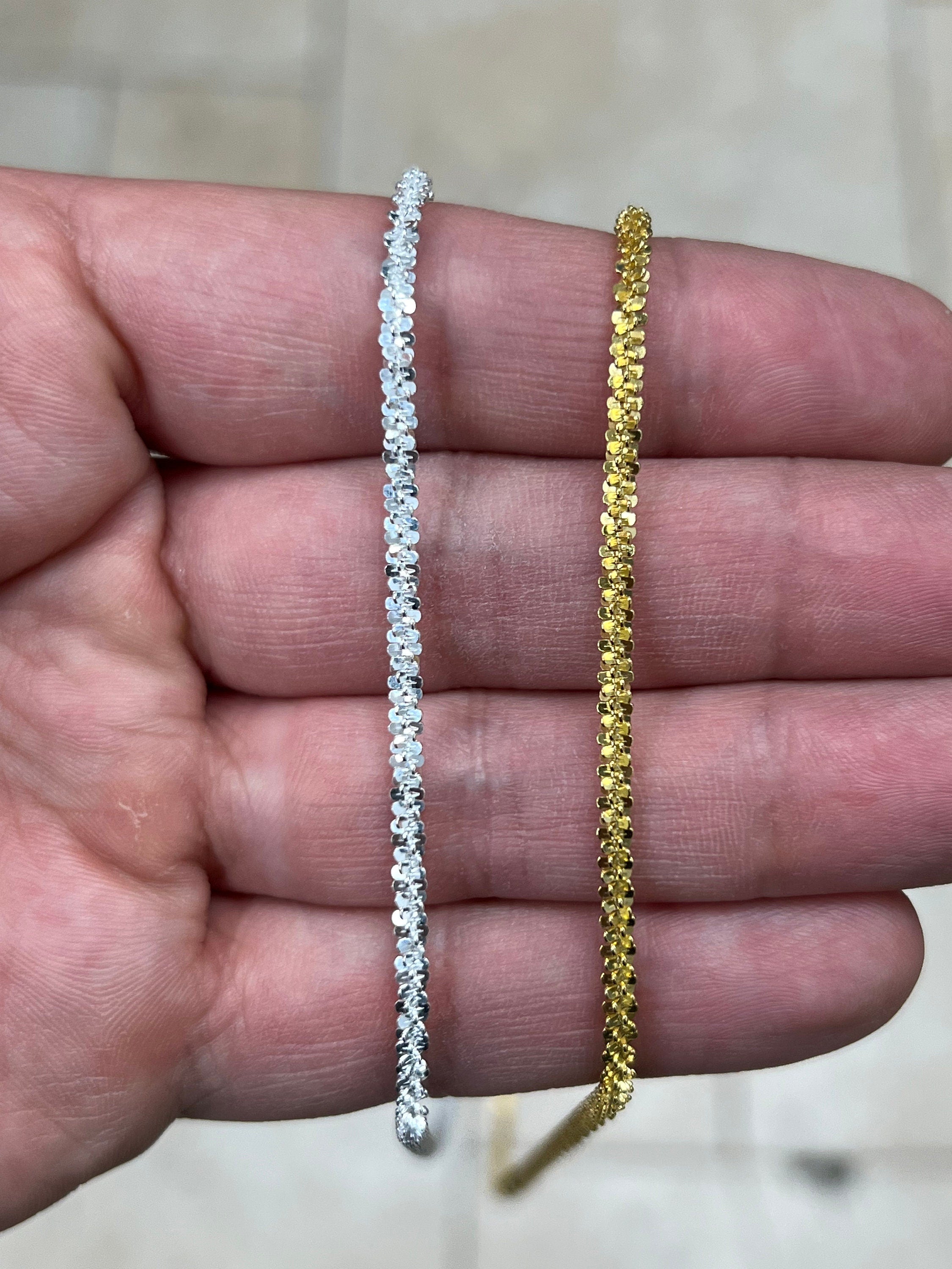 925 Sterling Silver Sparkle Glitter Margarita Twisted Rock Chain 3mm Necklace, 14k Gold Or Silver, Diamond Cut, Sale, Made In Italy
