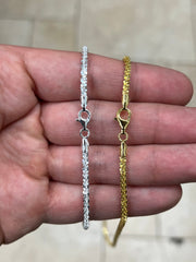 925 Sterling Silver Sparkle Glitter Margarita Twisted Rock Chain 3mm Necklace, 14k Gold Or Silver, Diamond Cut, Sale, Made In Italy