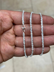 
925 Sterling Silver Sparkle Glitter Margarita Twisted Rock Chain 3mm Necklace, Real 925 Sterling Silver, Diamond Cut, Sale, Made In Italy
