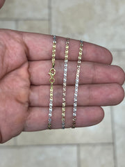 925 Sterling Silver Tri-Color 2mm Valentino Link Chain, Diamond Cut, Sterling Chain, 925, Italy