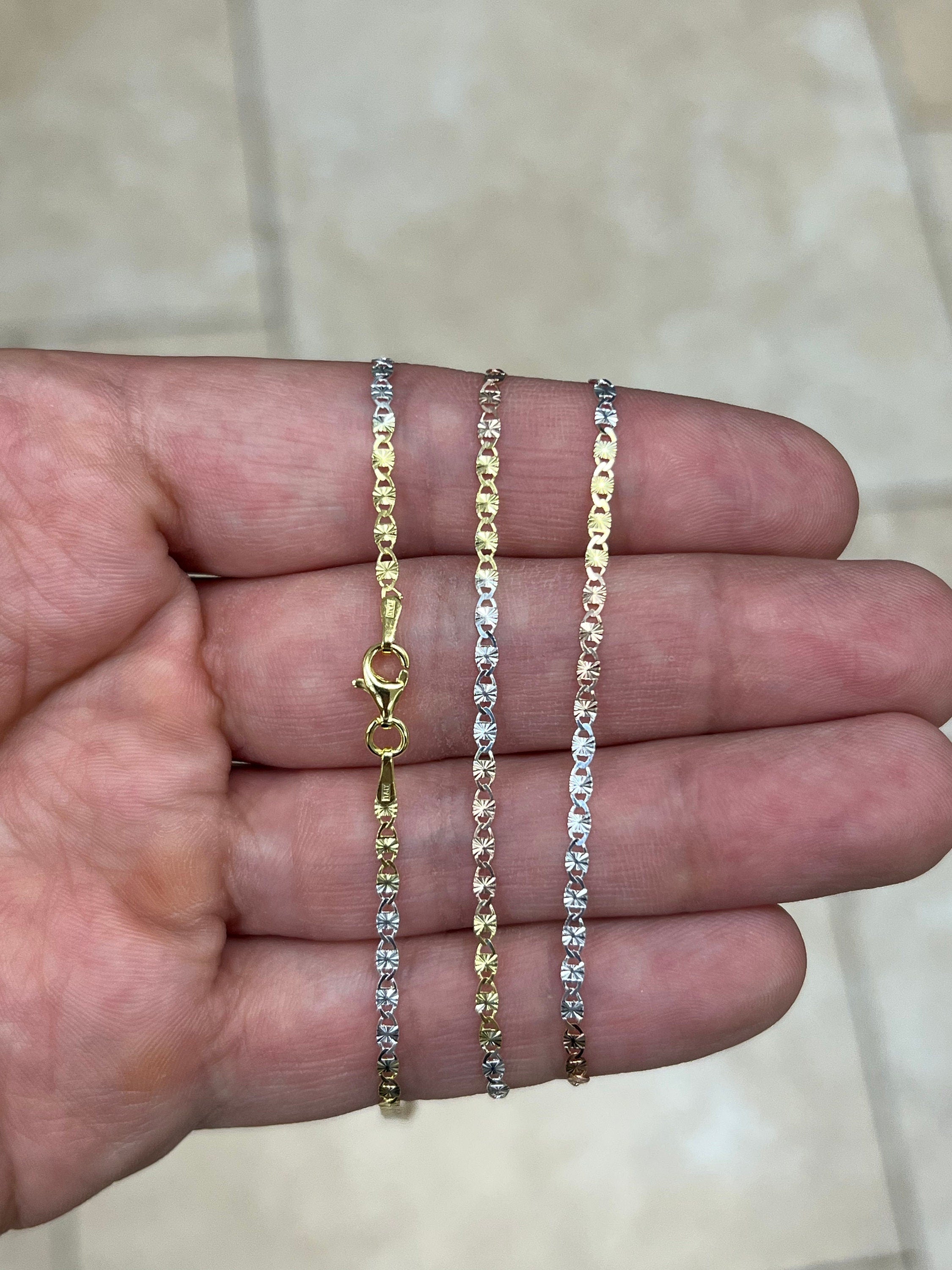 925 Sterling Silver Tri-Color 2mm Valentino Link Chain, Diamond Cut, Sterling Chain, 925, Italy