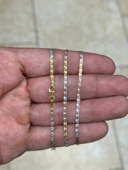 925 Sterling Silver Tri-Color 2mm Valentino Link Chain, Diamond Cut, Sterling Chain, 925, Italy