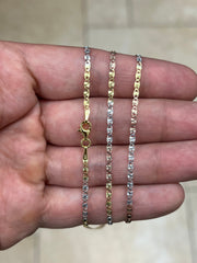 925 Sterling Silver Tri-Color 2mm Valentino Link Chain, Diamond Cut, Sterling Chain, 925, Italy