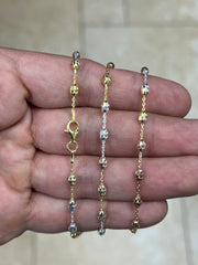 925 Sterling Silver Tri-Color Oval Moon Cut Bead Chain 3mm Necklace Bracelet Anklet - Genuine 925 - Made In Italy