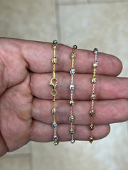 925 Sterling Silver Tri-Color Oval Moon Cut Bead Chain 3mm Necklace Bracelet Anklet - Genuine 925 - Made In Italy