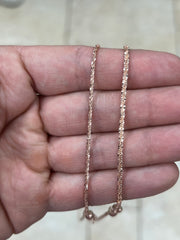 Adjustable 14K Rose Gold Over 925 Sterling Silver Sparkle Glitter Margarita Twisted Rock Chain 2.00mm 2.50mm Necklace, Diamond Cut