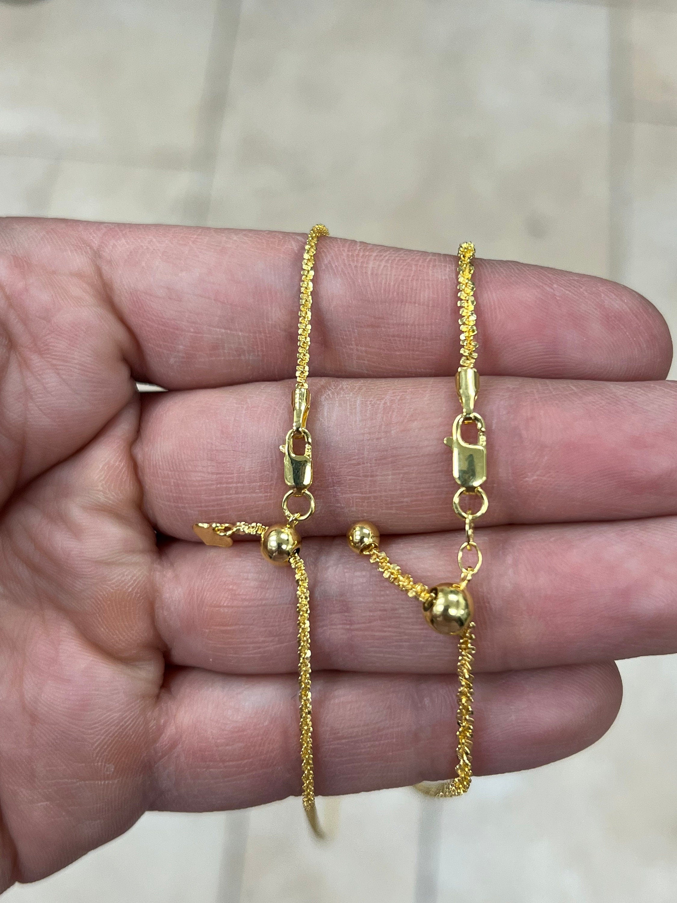 Adjustable 14K Yellow Gold Over 925 Sterling Silver Sparkle Glitter Margarita Twisted Rock Chain 2.00mm 2.50mm Necklace, Diamond Cut