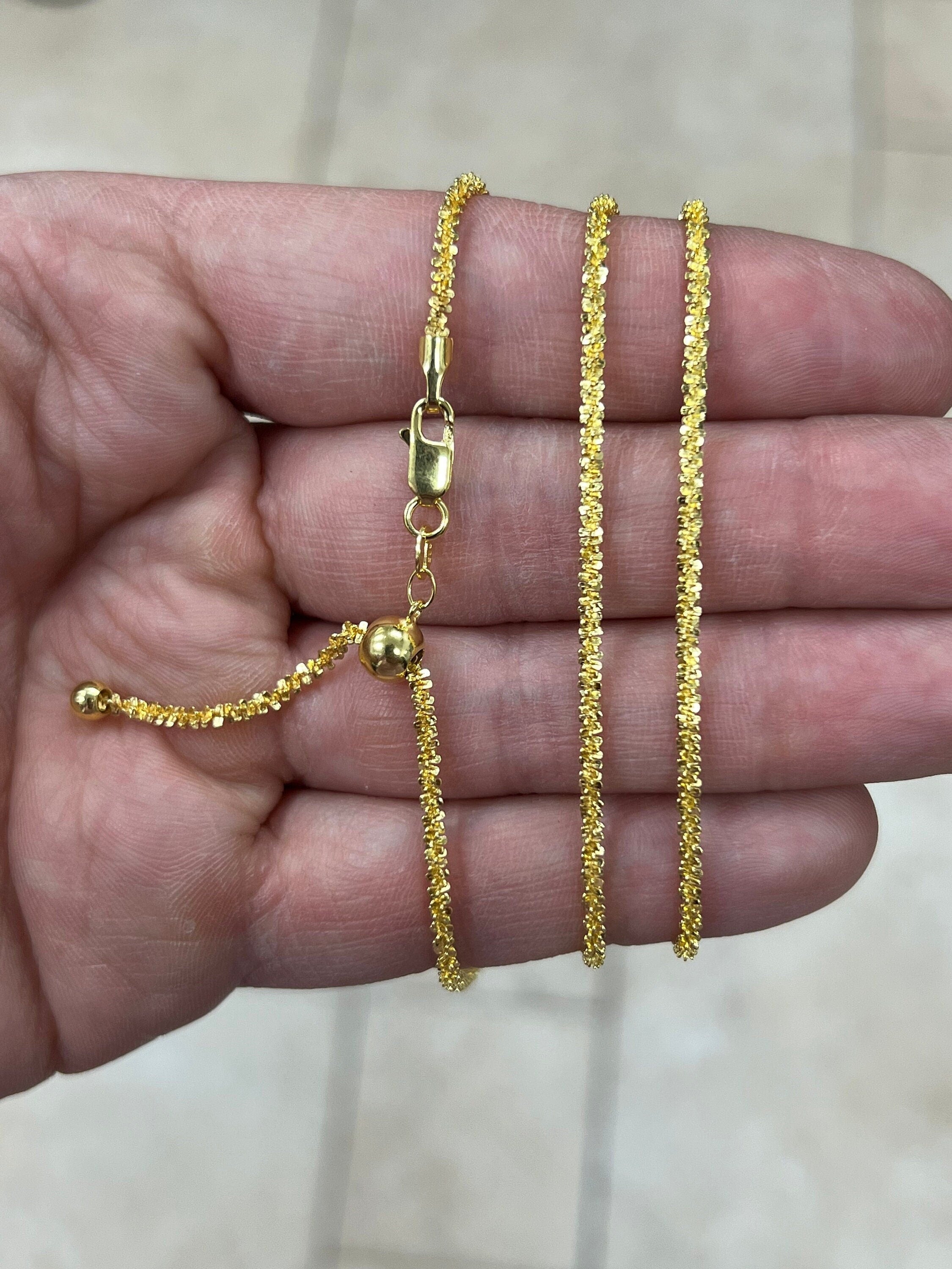 Adjustable 14K Yellow Gold Over 925 Sterling Silver Sparkle Glitter Margarita Twisted Rock Chain 2.50mm Necklace, Diamond Cut