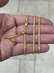 Adjustable 14K Yellow Gold Over 925 Sterling Silver Sparkle Glitter Margarita Twisted Rock Chain 2.50mm Necklace, Diamond Cut