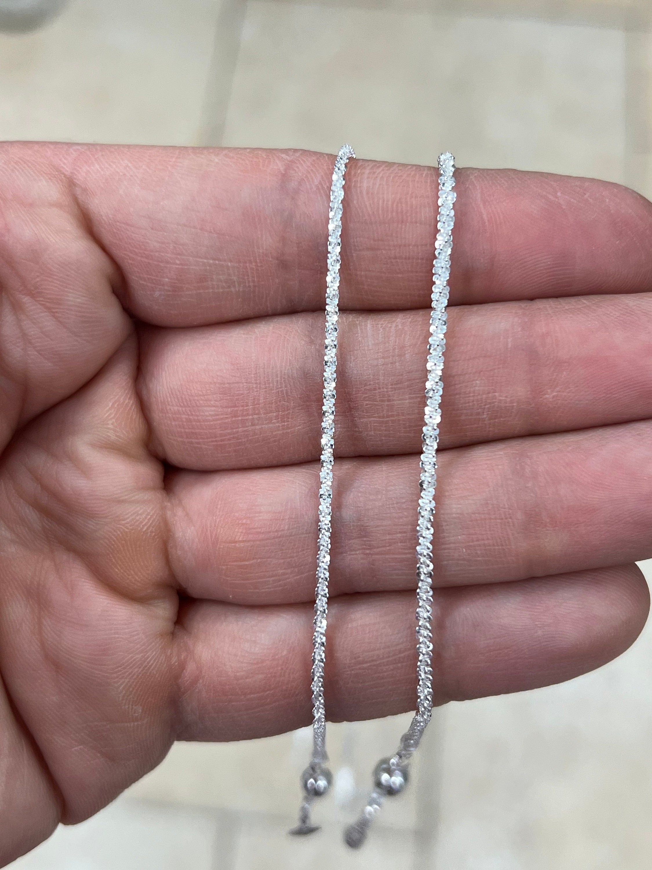 Adjustable 925 Sterling Silver Sparkle Glitter Margarita Twisted Rock Chain 2.00mm 2.50mm Necklace, Diamond Cut