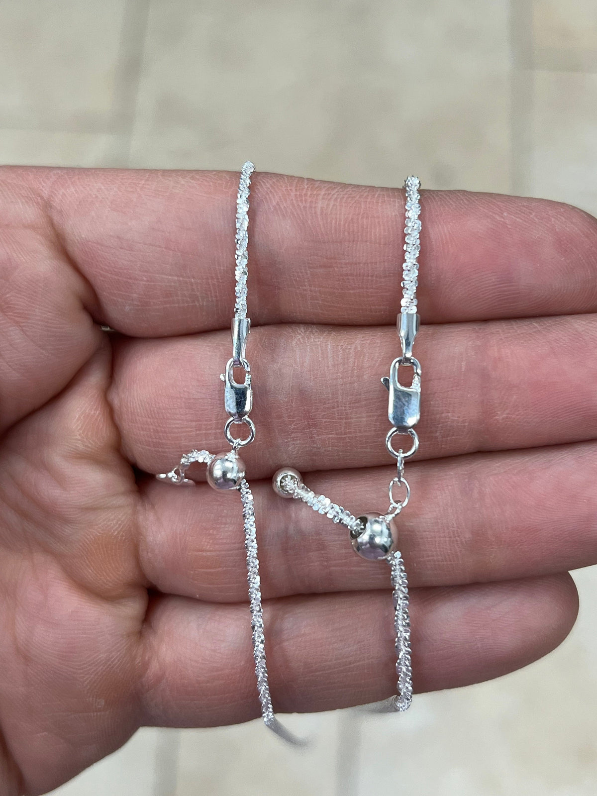Adjustable 925 Sterling Silver Sparkle Glitter Margarita Twisted Rock Chain 2.00mm 2.50mm Necklace, Diamond Cut