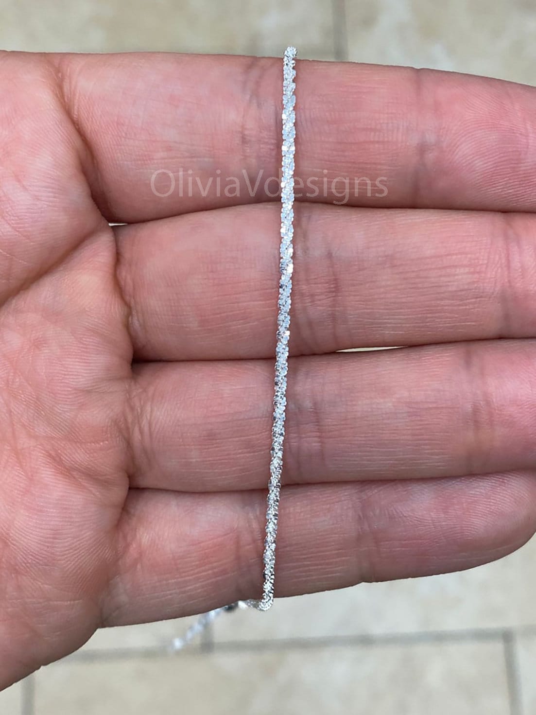 Adjustable 925 Sterling Silver Sparkle Glitter Margarita Twisted Rock Chain 2.00mm Necklace, Real 925 Sterling Silver, Diamond Cut