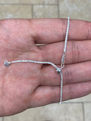 Adjustable 925 Sterling Silver Sparkle Glitter Margarita Twisted Rock Chain 2.00mm Necklace, Real 925 Sterling Silver, Diamond Cut