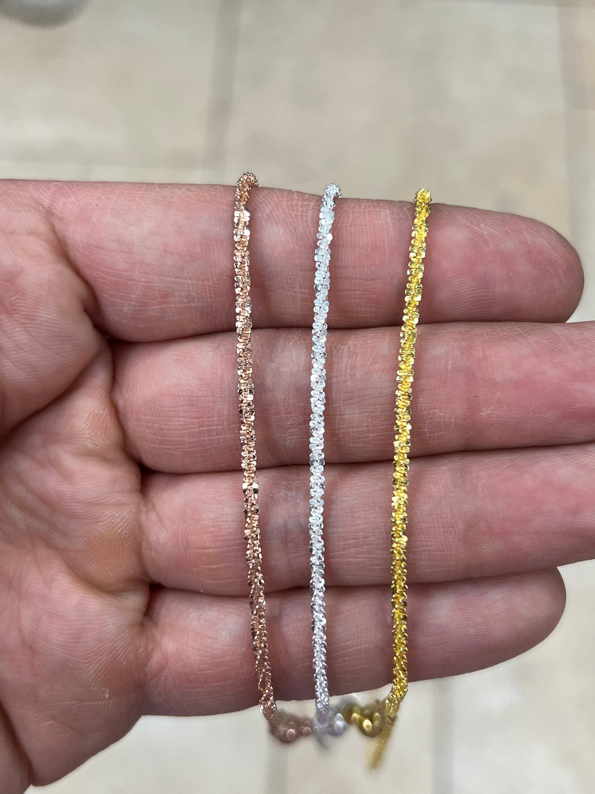 Adjustable 925 Sterling Silver Sparkle Glitter Margarita Twisted Rock Chain 2.50mm Necklace, Real 925 Sterling Silver, Diamond Cut