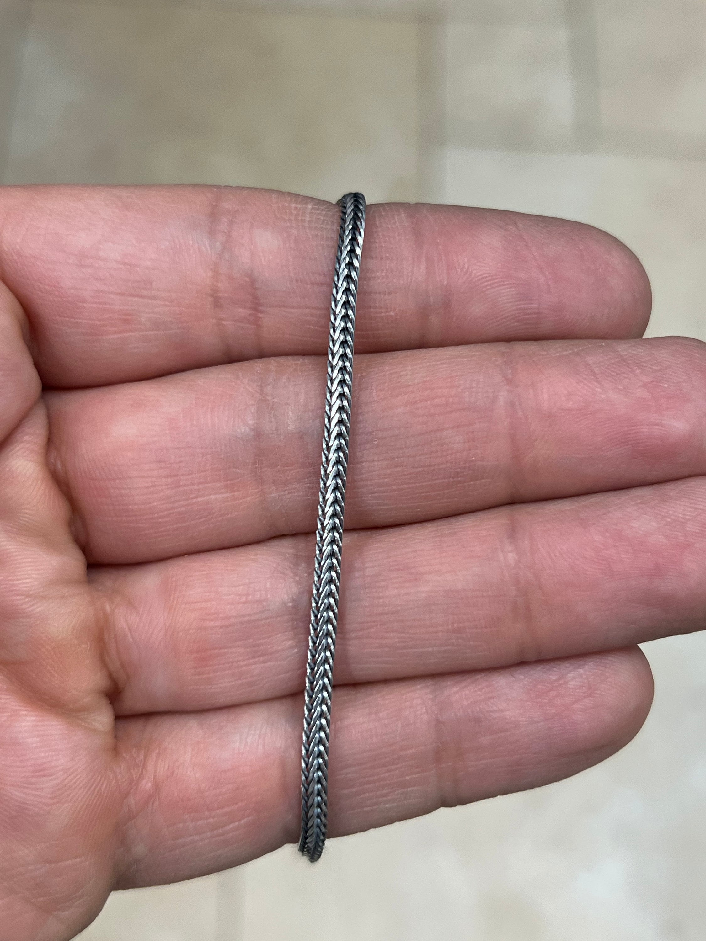 Chain Sterling Silver Oxidized Flat Franco Foxtail 2.5mm, Bali Woven Chain, Braided Black Chain Necklace, Rustic Chain For Pendants, 925