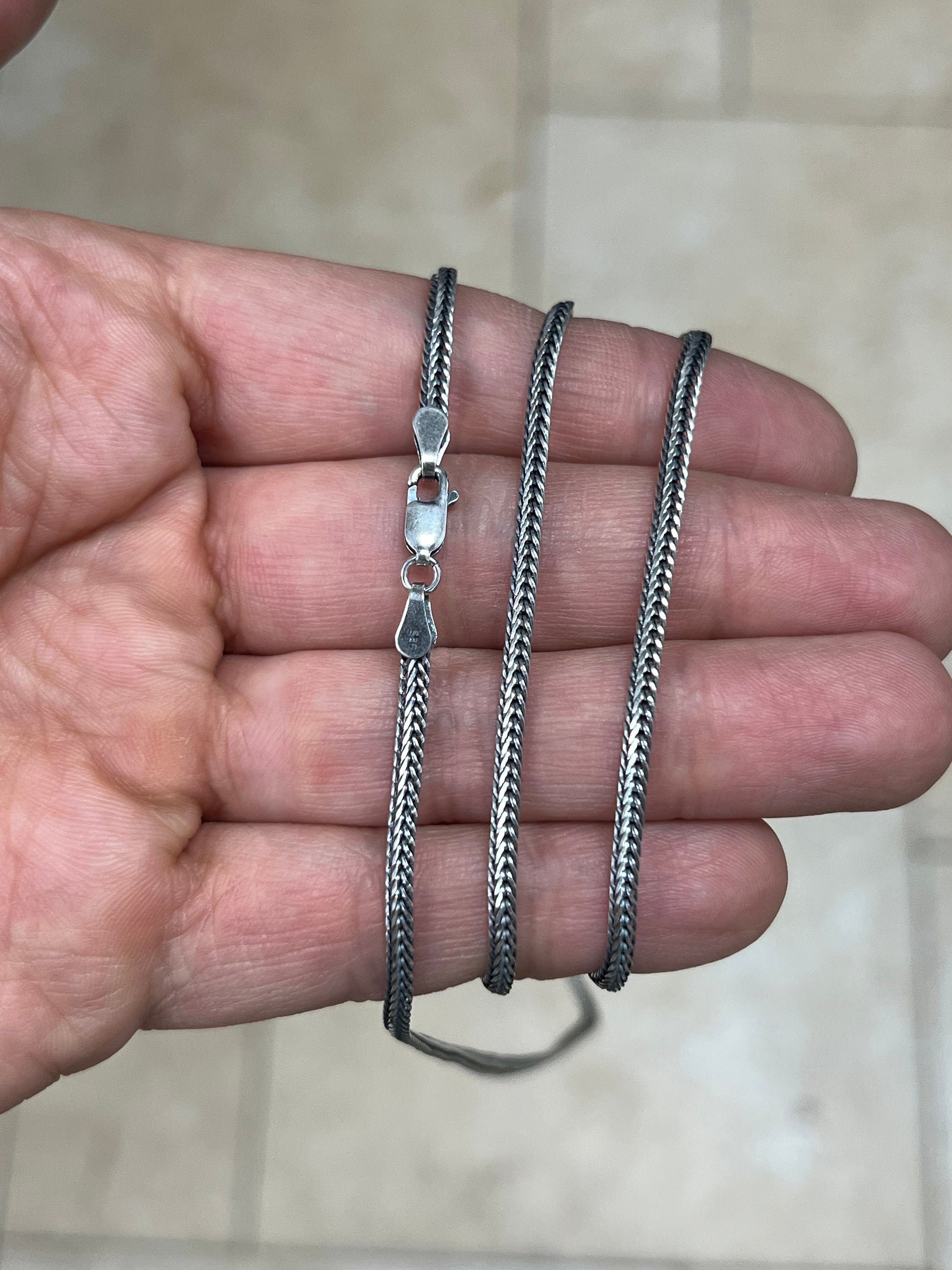 Chain Sterling Silver Oxidized Flat Franco Foxtail 2.5mm, Bali Woven Chain, Braided Black Chain Necklace, Rustic Chain For Pendants, 925