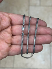 Chain Sterling Silver Oxidized Flat Franco Foxtail 2.5mm, Bali Woven Chain, Braided Black Chain Necklace, Rustic Chain For Pendants, 925