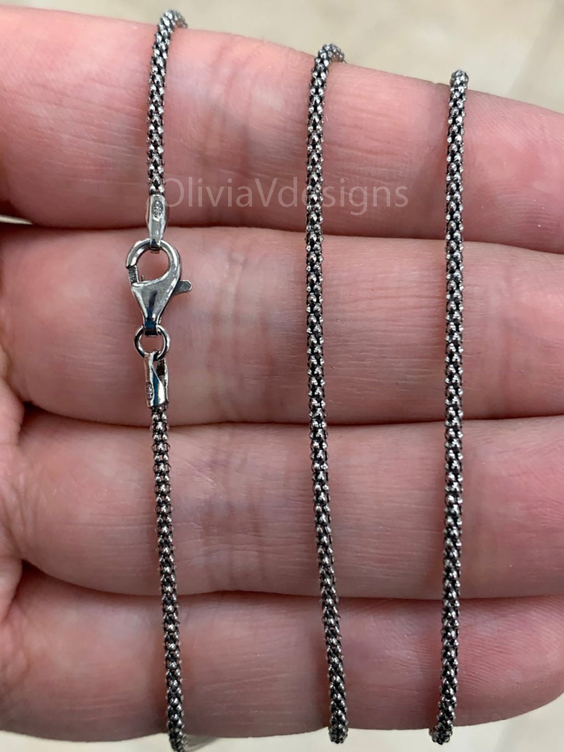 Chain Sterling Silver Oxidized Popcorn Coreana Chain 1.8mm, Bali Woven Chain, Braided Black Chain Necklace, Rustic Chain For Pendants, 925