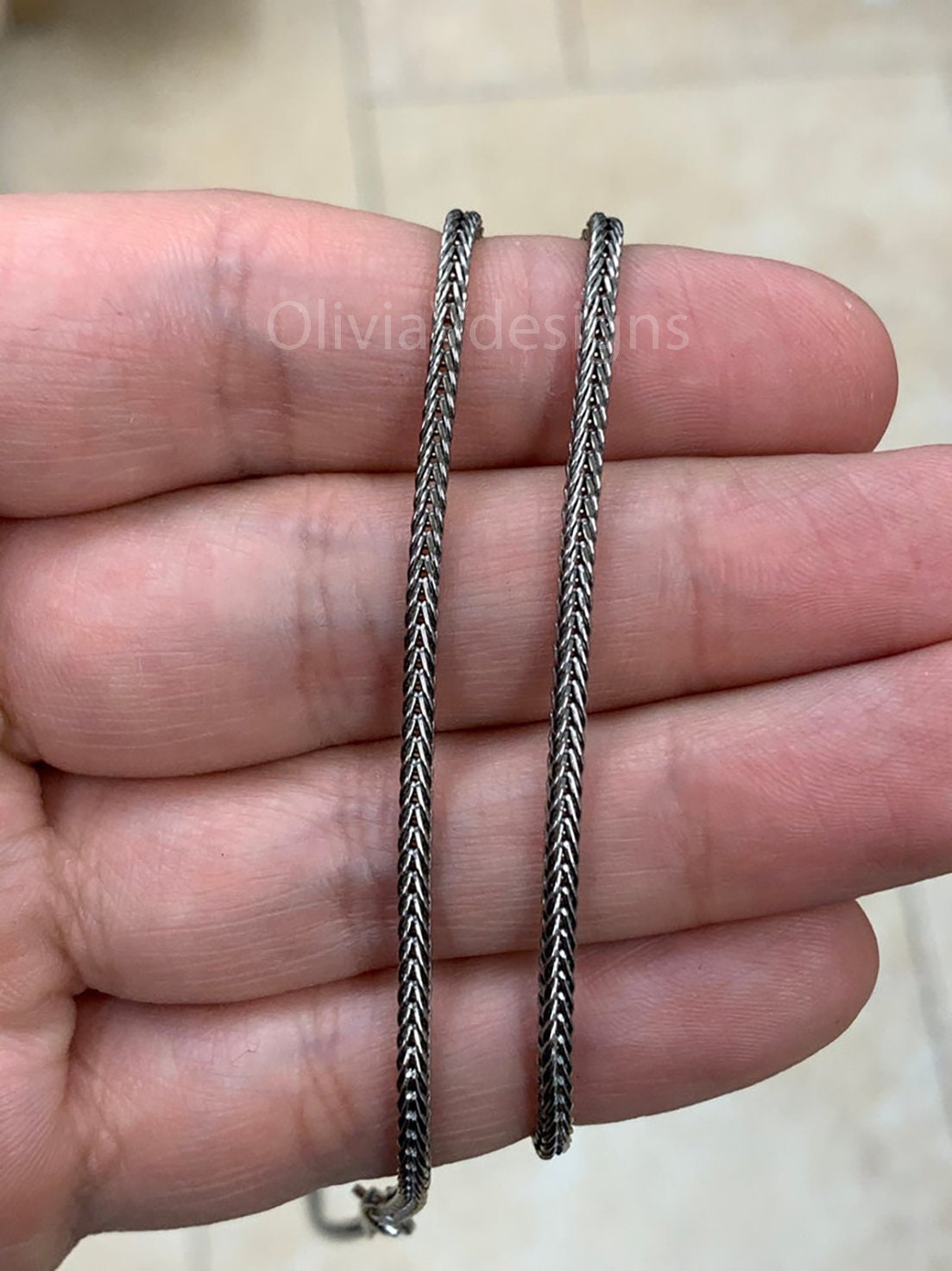 Chain Sterling Silver Oxidized Square Franco Foxtail 2.1mm, Bali Woven Chain, Braided Black Chain Necklace, Rustic Chain For Pendants, 925