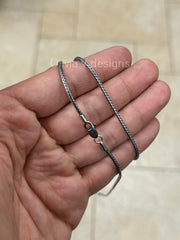 Chain Sterling Silver Oxidized Square Franco Foxtail 2mm, Bali Woven Chain, Braided Black Chain Necklace, Rustic Chain For Pendants, 925