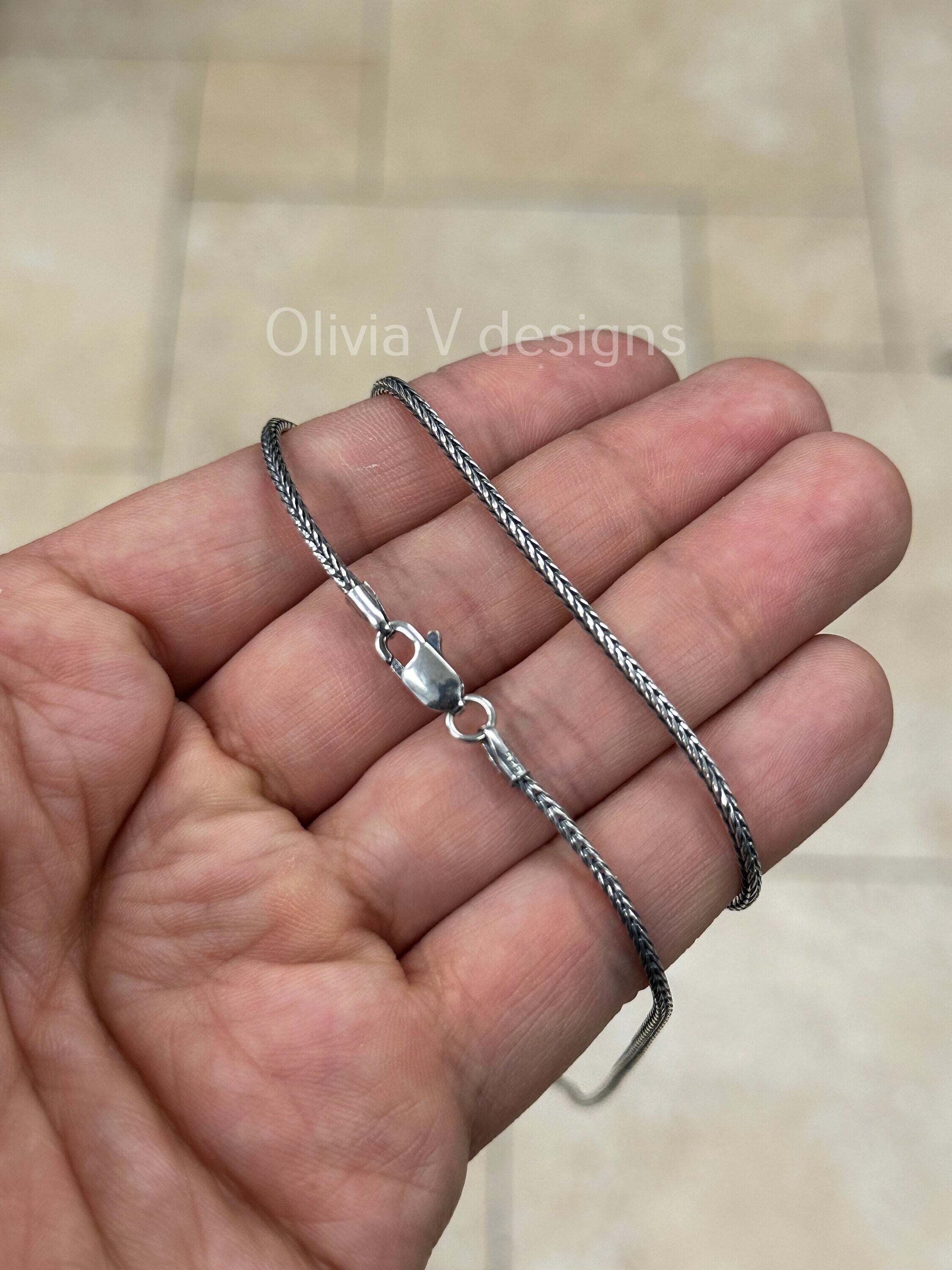 Chain Sterling Silver Oxidized Square Franco Foxtail 2mm, Bali Woven Chain, Braided Black Chain Necklace, Rustic Chain For Pendants, 925