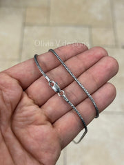Chain Sterling Silver Oxidized Square Franco Foxtail 2mm, Bali Woven Chain, Braided Black Chain Necklace, Rustic Chain For Pendants, 925