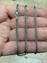 Chain Sterling Silver Oxidized Wheat Spiga Chain 1.5mm, Bali Woven Chain, Braided Black Chain Necklace, Rustic Chain For Pendants, 925