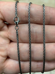 Chain Sterling Silver Oxidized Wheat Spiga Chain 1.5mm, Bali Woven Chain, Braided Black Chain Necklace, Rustic Chain For Pendants, 925