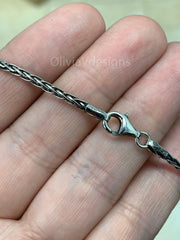 Chain Sterling Silver Oxidized Wheat Spiga Chain 2mm, Bali Woven Chain, Braided Black Chain Necklace, Rustic Chain For Pendants, 925