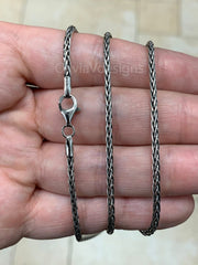 Chain Sterling Silver Oxidized Wheat Spiga Chain 2mm, Bali Woven Chain, Braided Black Chain Necklace, Rustic Chain For Pendants, 925