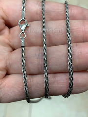Chain Sterling Silver Oxidized Wheat Spiga Chain 2mm, Bali Woven Chain, Braided Black Chain Necklace, Rustic Chain For Pendants, 925