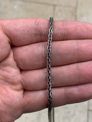 Chain Sterling Silver Oxidized Wheat Spiga Chain 3mm, Bali Woven Chain, Braided Black Chain Necklace, Rustic Chain For Pendants, 925