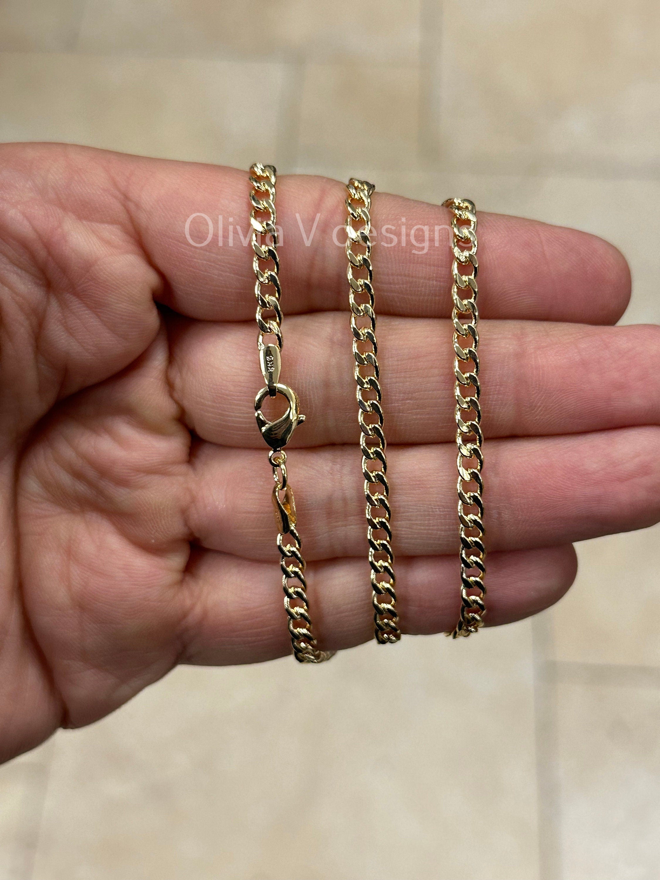 18K Yellow Gold Plated Cuban Curb Link Gold Chain Necklace 4mm For Women Or Men
