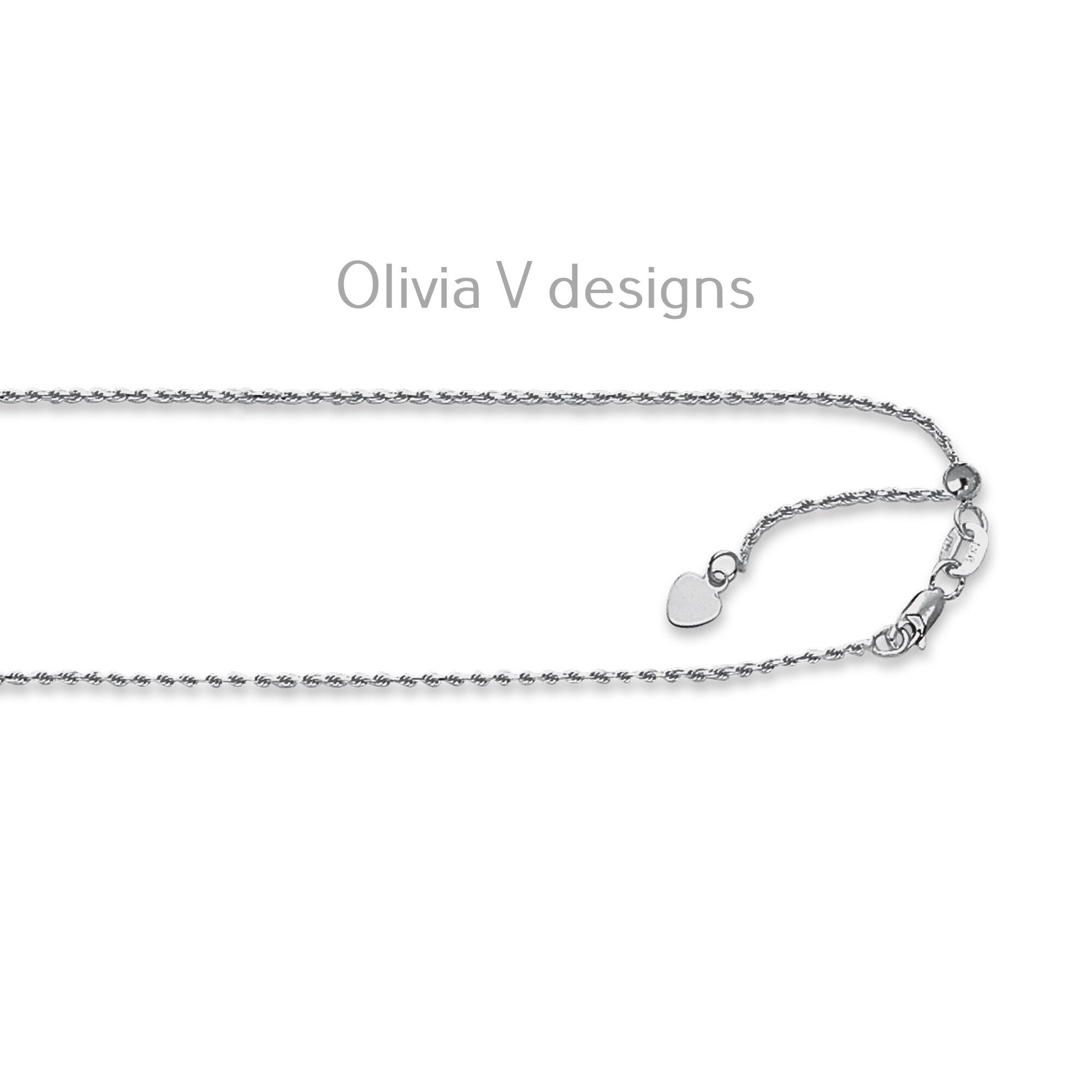 
1mm Solid Adjustable Diamond Cut Rope Chain REAL 14K White Gold Up To 22", Rope Chain, 14k White Gold
