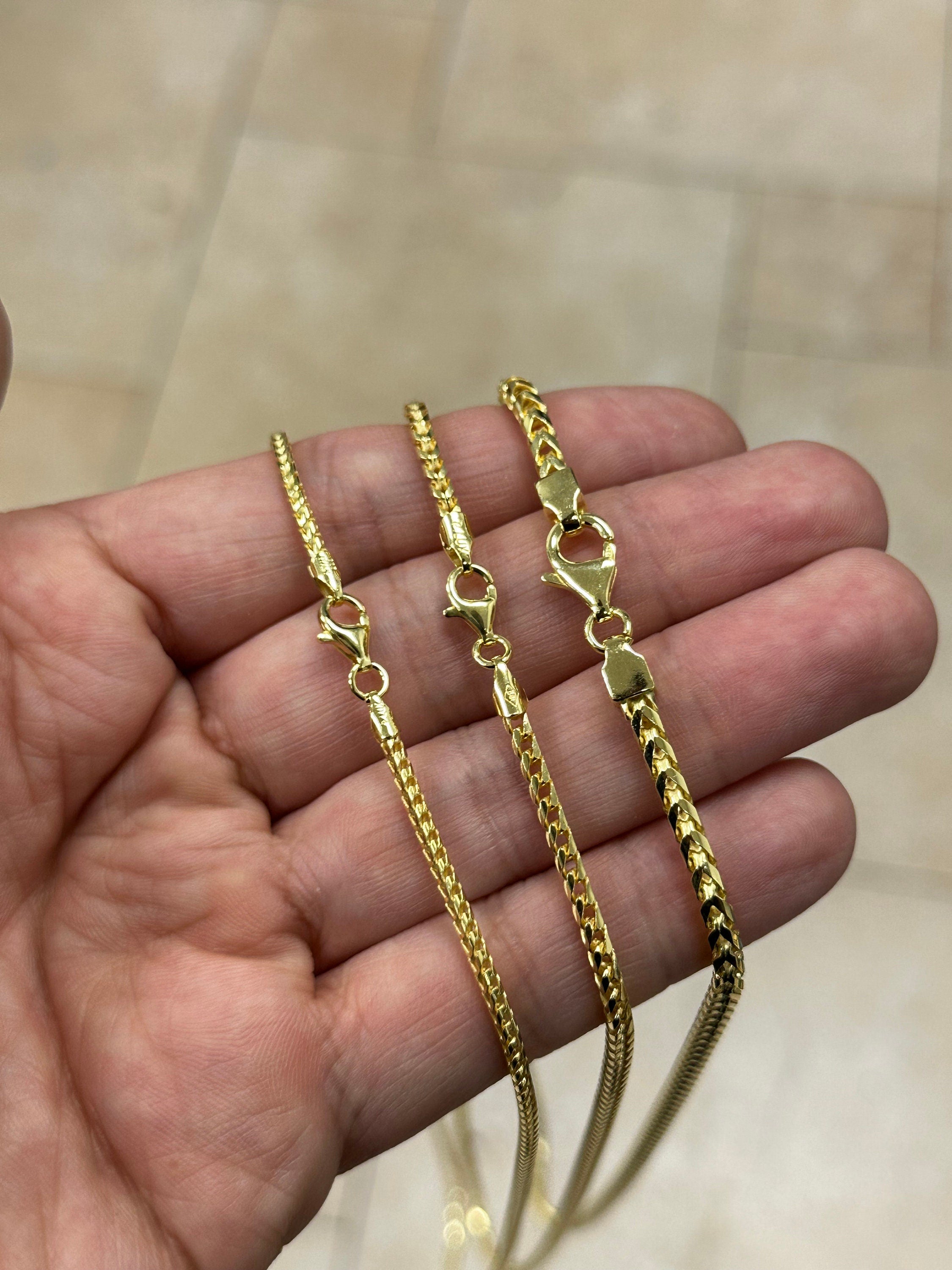 FRANCO CHAIN 925 Solid Sterling Silver Over 14k Yellow Gold Square Box Franco Chain, Gift, Men, Women, Italian Made